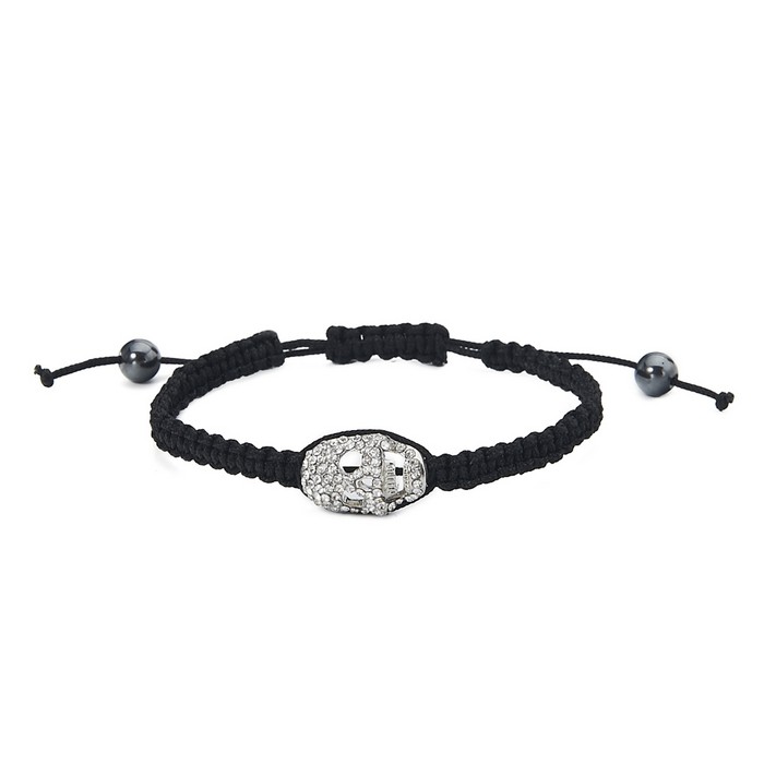 Diamante Rhodium finished Skull on black waxed cord
